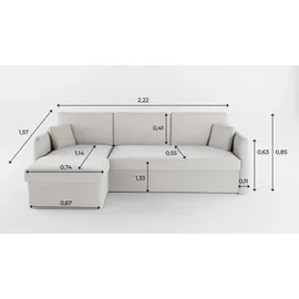 m-punkt Ecksofa NICE Abriamo Boucle Ecru Hell mit Bettfunktion und Bettkasten Bett Sofa Schlafsofa Ottomane Universell Rechts oder Links