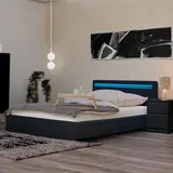 Home Deluxe LED Bett Nube - Dunkelgrau, 140 x 200 cm - inkl. Matratze, Lattenrost und Schubladen I Polsterbett Design Bett inkl. Beleuchtung - Dunkelgrau