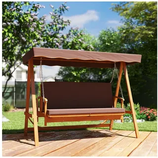 Outsunny 2 in 1 Hollywoodschaukel mit Liegefunktion, 3-Sitzer Gartenschaukel aus Holz, Holzschaukel mit Sonnendach Sitzauflage, Schaukelbank bis