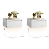 VASAGLE Nachttisch hängend, 2er Set), mit Leuchten wolkenweiß