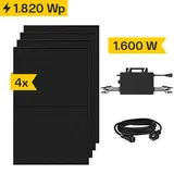 Balkonkraftwerk 1.840 Wp mit Hoymiles Mikro-Wechselrichter HMS-1600-4WB HiFlow Pro, Anschlusskabel und 4 Solarmodulen 460Wp Glas-Glas full black (* 0% MwSt. gem. §12 Abs. 3 UstG)