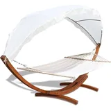 EINFEBEN Haengematte mit Gestell und Sonnendach, Hammock aus wetterfestem Laerchenholz, bis 200kg, Stabhaengematte fuer 2 Personen Outdoor und Indoor - Weiß