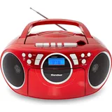 Karcher RR 5042-R tragbares Radio mit CD-Player und Kassettenspieler Batterie-/Netzbetrieb, AUX-In) rot