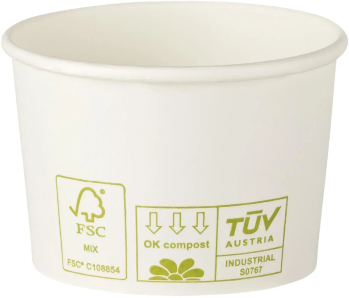Bio Eisbecher Pappbecher 100% ohne Kunststoff 100ml O70 Höhe 45mm weiß, 50 Stk.