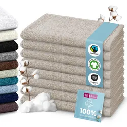 Set Handtücher Baumwolle Plain Design - Farbe: Grau-Beige, Größe: 50x100