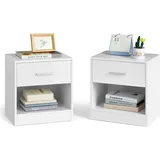 VASAGLE Nachttisch, 2er Set, Beistelltisch, mit Schublade, Griff, offenes Fach, - Weiß