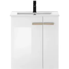 PLACES OF STYLE Waschtisch PLACES OF STYLE "SOLiD, Unterschrank inkl. Waschbecken, Badschrank mit Holzgriffe", weiß (weiß lackiert hochglanz), B:60cm H:70cm T:40cm, Waschtische, Waschtisch, in zwei Farben verfügbar, inkl. Waschbecken, Breite 60 cm