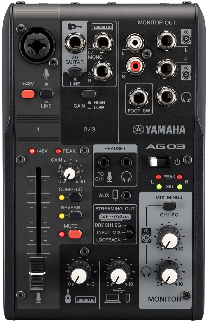 Yamaha AG03MK2 3-Kanal Streaming Mischpult, Schwarz