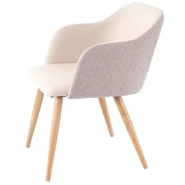 Mendler 6er-Set Esszimmerstuhl HWC-D71, Stuhl Küchenstuhl, Retro Design, Armlehnen Stoff/Textil ~ creme-beige