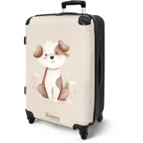 NoBoringSuitcases.com® Koffer Kinder Groß 67x43x25 cm Reisekoffer Kinderkoffer 4 Rollen Leicht Trolley Große M Hartschalenkoffer für Jugendliche Hund - Braun - Weiß