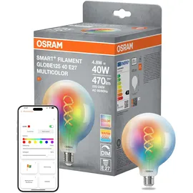 OSRAM SMART+ LED-Lampe Globe 125 Filament E27, RGBW, Matter-kompatibel, WiFi, steuerbar per App und Sprachassistenten, Multicolor, dimmbar