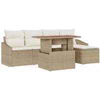 VidaXL 6-teiliges Garten Essgruppen Set mit Kissen Beige Poly