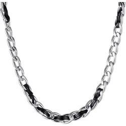 Edelstahlkette FIRETTI "Schmuck Geschenk Edelstahl Leder Halsschmuck Halskette Panzerkette", schwarz (edelstahlfarben, schwarz), Halsketten, Damen, Edelstahl-Leder, L: 55cm B: 10mm, Edelstahl, Leder, B:10mm