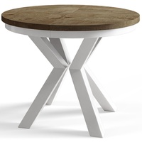 Runder Esszimmertisch LOFT, ausziehbarer Tisch Durchmesser: 120 cm/200 cm, Wohnzimmertisch Farbe: Dunkelbraun, mit Metallbeinen in Farbe Weiß