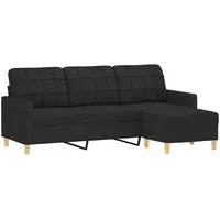 vidaXL Sofa 3 Sitzer, Couch mit Fußhocker, Liegesofa für Wohnzimmer, Polstersofa Sessel Relaxsofa Loungesofa Relaxcouch TV Sofa, Schwarz Stoff