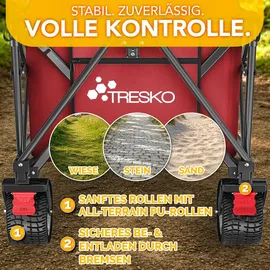 TRESKO Bollerwagen faltbar 215L mit Bremse rot