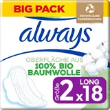 Always Ultra Binden Damen Gr. 2, Long (18 Damenbinden mit Flügeln) Big Pack, Organic Cotton Protection, sicherer Schutz und Oberfläche 100% Bio-Baumwolle