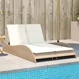 SECOLI Sonnenliege 2 Personen Verstellbare Doppelliege Outdoor 2 Personen sonnenbett Outdoor Bett Polyrattan Liegestuhl Garten Relaxliege-beige and Cream-