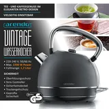 Arendo Frühstücks-Set Edelstahl, Wasserkocher mit Temperatureinstellung 1,7l, Toaster 4 Scheiben Kurzschlitz, Retro Wasserkocher, Vintage Toaster... - Grau