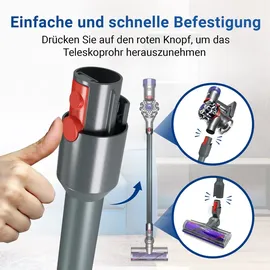 Vioks Staubsaugerrohr passend wie Dyson 967477-02 Teleskopstange für V8 SV10 Staubsauger - Silber