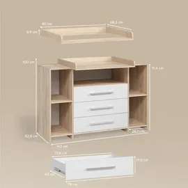 livinity® Wickelkommode Torino, Weiß/Sonoma, XL mit Schubladen