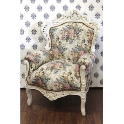 Barock Sessel King Blumenmuster / Creme