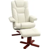 Homcom Relaxsessel mit Hocker, Fernsehsessel mit Liegefunktion, Wippfunktion, Gepolstert Liegesessel mit verstellbarer Rückenlehne, bis 150 kg, für Wohnzimmer, Kunstleder, Cremeweiß