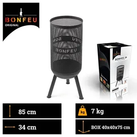 Bonfeu Bonves Ø 34cm Schwarz - Feuerkorb für den Garten - Feuertonne & Feuerstelle - Feuerschale Feuerkorb aus Stahl - Grillrost & Schürhaken zu...