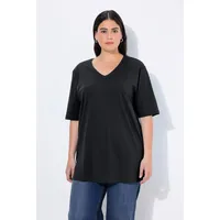 Ulla Popken Damen große Größen Übergrößen Plus Size T-Shirt, V-Ausschnitt, Relaxed, Halbarm schwarz 58+ 515283100-58+ - 58-60