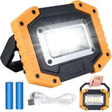 Bizcasa LED Arbeitsstrahler Wiederaufladbare 30W,2000lm Tragbares Wasserdichter Baustrahler Akku USB Floodlight mit 3 Modi COB Campingleuchten für Garage,Angeln (2 Batterien inbegriffen)