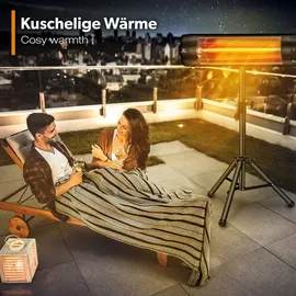 TRESKO Heizstrahler Infrarot 2500W schwarz mit Fernbedienung & Abdeckung | Wärmestrahler elektrisch mit 3 Heizstufen | Terrassenstrahler Innen & A... - Schwarz