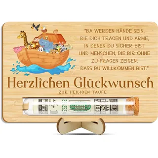 Johiux Geldgeschenk zur Taufgeschenke für Mädchen und Jungen,Geldgeschenk Taufe Mädchen,Sinnvolle Geschenke zur Taufe Hölzerne Taufkarte Mädchen mit Sockel Schönes Taufgeschenk. (C)