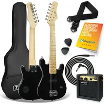 3rd Avenue 1/4-Größe E-Gitarren-Set für Anfänger - 5W tragbarer Verstärker, Kabel, Tasche, Plektren und Gurt - Schwarz