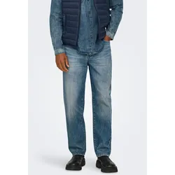 Regular-fit-Jeans ONLY & SONS "ONSEDGE STRAIGHT BROMO 0017 DOT DNM NOOS", Herren, Gr. 28, Länge 32, blau (medium blau denim), Denim/Jeans, Obermaterial: 100% Baumwolle, modisch, regular fit, Jeans