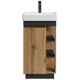 Planetmöbel Nyx Badmöbel Set 2-teilig Waschtisch mit Unterschrank 50 x 85,9 x 42 cm Wotan Eiche/Anthrazit, Waschtisch inkl. Bad-Armatur schwarz