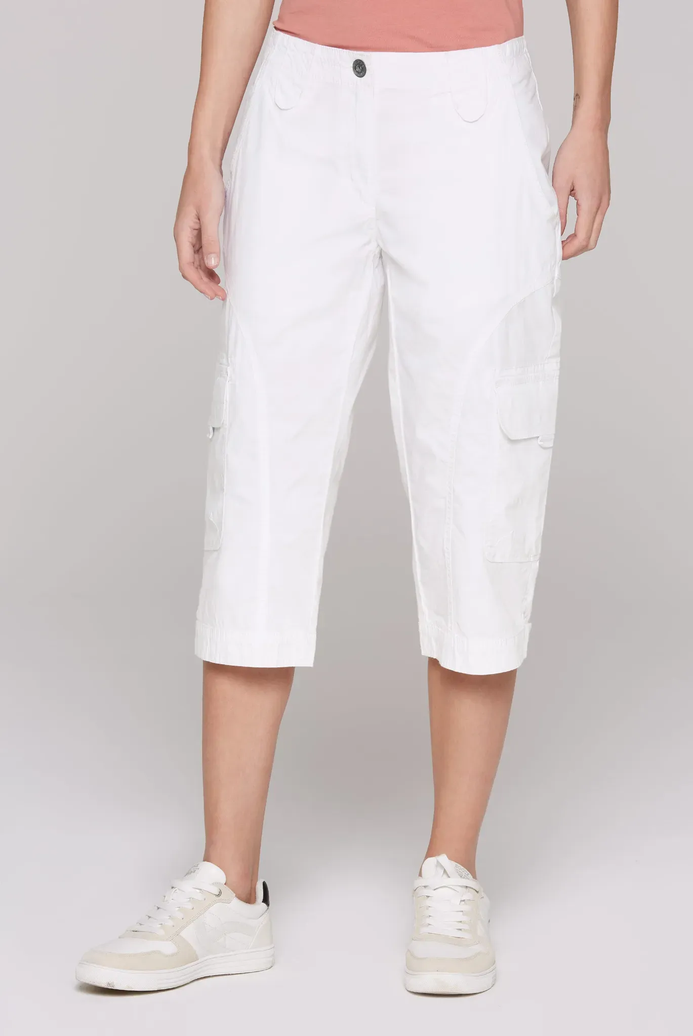 Shorts SOCCX, Damen, Gr. 3XL, Normalgrößen, weiß, Popeline, Material: 98% Baumwolle, 2% Elasthan, unifarben, regular fit knielang, Hosen Shorts, mit aufgesetzten Taschen vorne