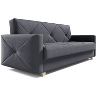 MOEBLO Schlafsofa PRETORIA, Couch Schlafsofa Bettsofa Kippsofa 3-Sitzer aus Samt - (BxHxT): 215x88x95 cm, mit Schlaffunktion und Bettkasten grau