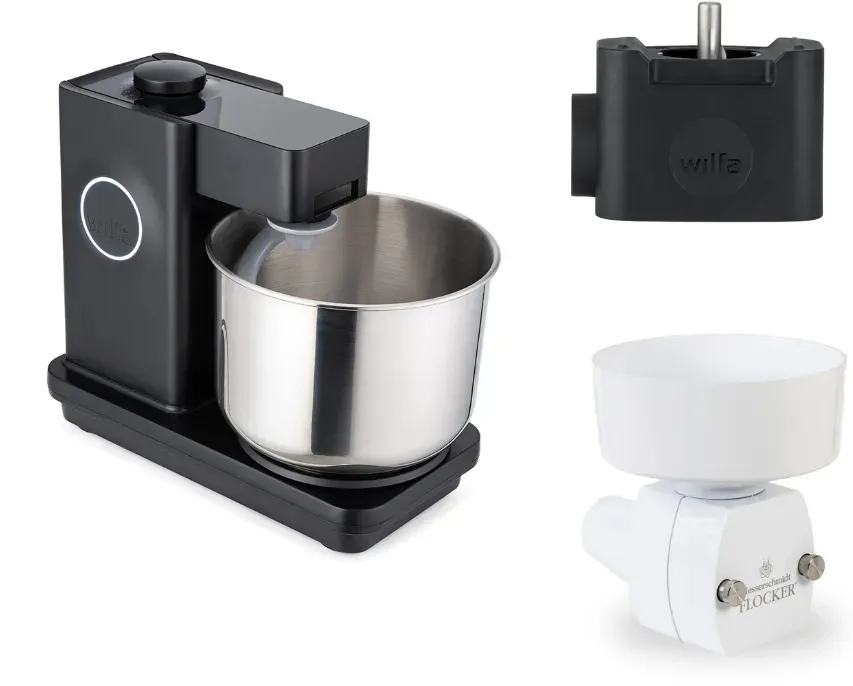 Wilfa Küchenmaschine Probaker KM1B-70 schwarz + Tool Adapter + Messerschmidt Flockervorsatz