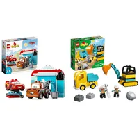 LEGO DUPLO Disney and Pixar's Cars Lightning McQueen & Mater in der Waschanlage Spielzeugautos & DUPLO Bagger und Laster Spielzeug mit Baufahrzeug