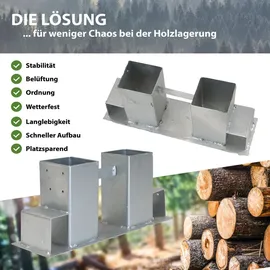 Baumarktplus 2er Set Holzstapelhilfe feuerverzinkter Stahl 34 x 10 x 15 cm Silber
