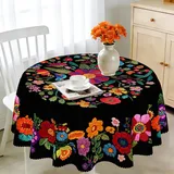 Tischdecke Rund 160 cm Wetterfest Abwaschbar - Polyester Gedrucktes Blumenmuster - Outdoor Tischdecke für Garten Küche Esszimmer Balkon - für 6-8 Personen - Wasserdicht & Langanhaltend