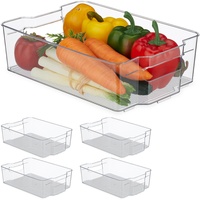 Relaxdays Kühlschrank Organizer, Aufbewahrung von Lebensmitteln, HxBxT: 9x31,5x21,5 cm, Küchenbox mit Griff, transparent