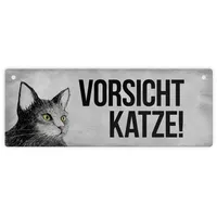 Trendaffe Vorsicht Katze Metallschild mit Katze Motiv Achtung Warnschild
