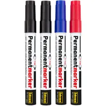 IDENA Permanentmarker 1-3mm rund schwarz blau rot 4 Stück, Strichstärke 1 - 3 mm