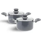 Buri 2 Stück Kochtopf 'Rom' PFAS-frei 16cm Alu Kochtöpfe Set Töpfe Topf Deckel Topfset 2x