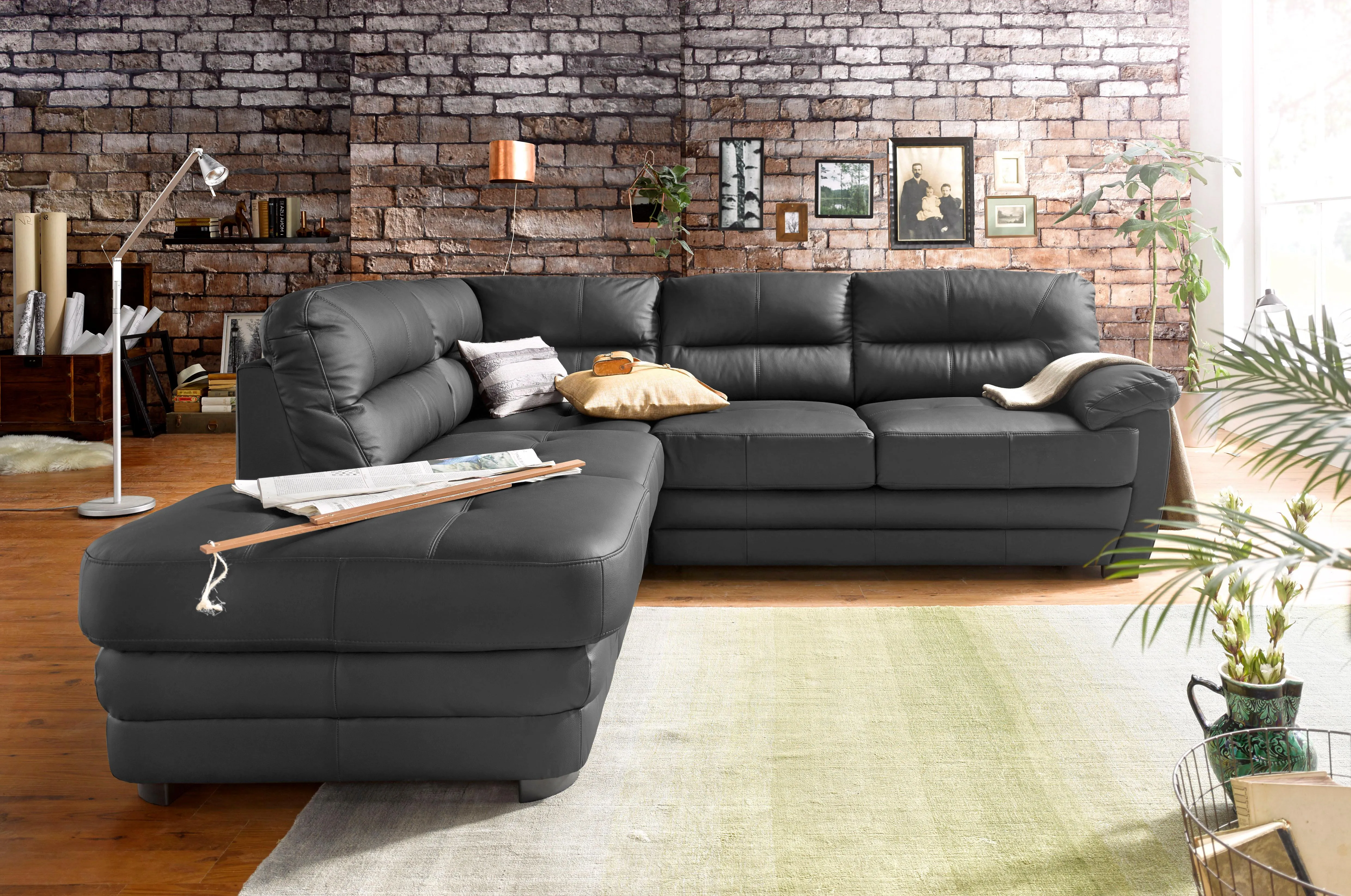 Ecksofa COTTA "Royale L-Form", schwarz, B:250cm H:88cm T:234cm, Luxus-Kunstleder, frei im Raum stellbar, Luxus-Microfaser (100% Polyester), frei im Raum stellbar, NaturLEDER (echtes Rindsleder) in Sitz und Rücken. Die Rückseiten sind mit Spannstoff bezogen, Kunstleder SOFTLUX, frei im Raum stellbar, Sofas, wahlweise mit Bettfunktion