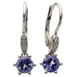 Paar Ohrhänger FIRETTI "Schmuck Geschenk Gold 585 Ohrschmuck Patentbrisur Farbstein Edelstein", lila (weißgoldfarben, violett, violett), Ohrringe, Damen, 0,03 ct P2 = erkennbare Einschlüsse, Weißgold 585-Diamanten, Weißgold 585, Diamanten, mit Tansanit