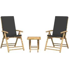 vidaXL 3-tlg. Bistro-Set Klappbar mit Dunkelgrauen Kissen Bambus