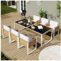 MODFU Gartenlounge-Set Poly rattan-Essgruppe für 6 Personen mit Sesseln, (6-Personen-Garten-Essgruppe, Gartenmöbel, 7-tlg., Pflegeleichtes Gartenmöbel-Set), Abnehmbare & waschbare Stoffbezüge braun
