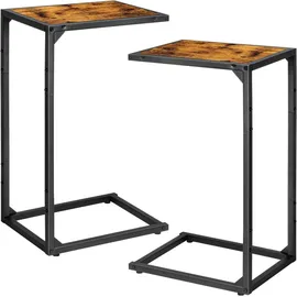 luxuskollektion 2er-Pack Beistelltische Holz-Metall C-Form Wohnzimmer